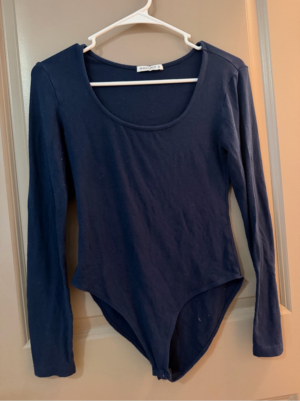 Mangopop Navy Long-Sleeve Scoop Neck Bodysuit